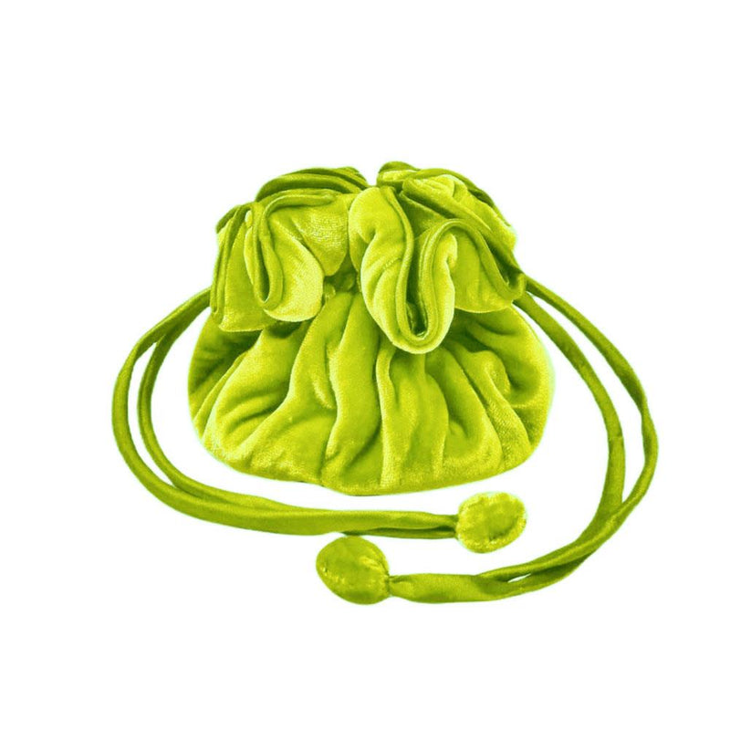 Lua - Round Velvet Draw-Pull Jewellery Pouch - Lime Green - 12x9.5cms