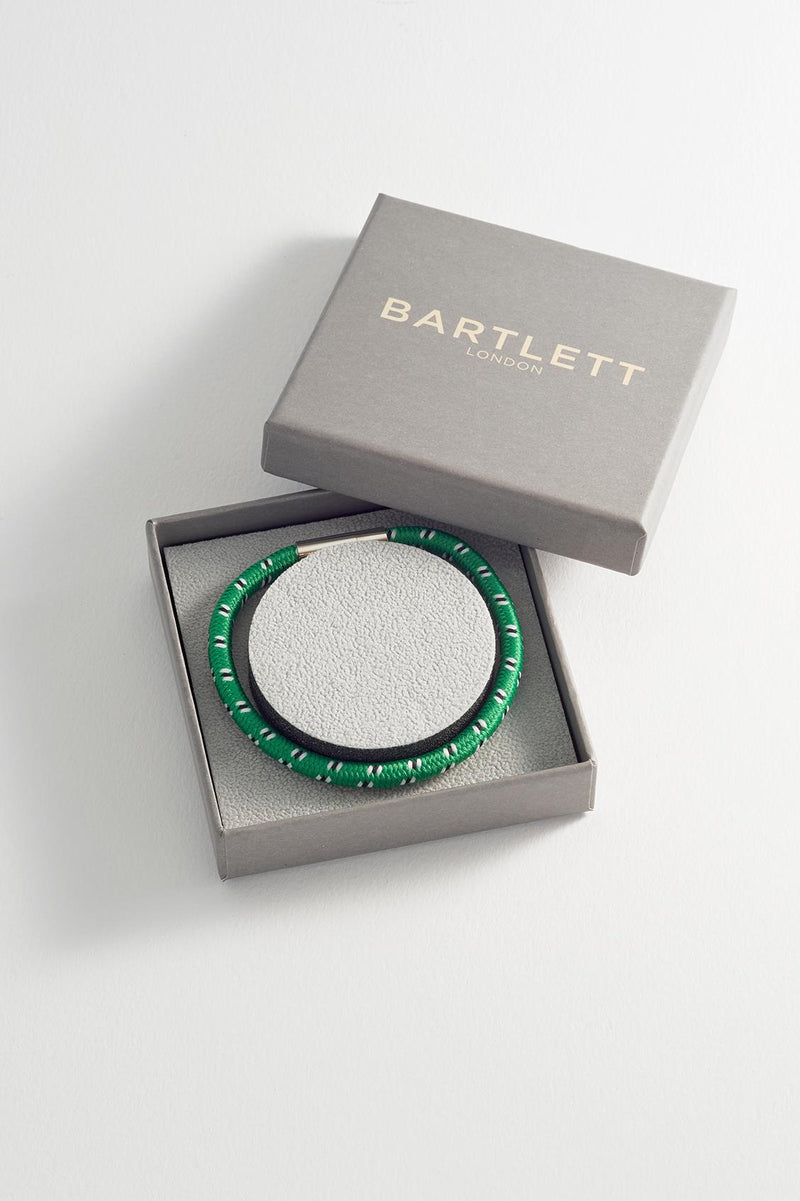 Woven Cord Wrap & Stainless Steel Bracelet - Green - Gift Boxed - Bartlett For Men