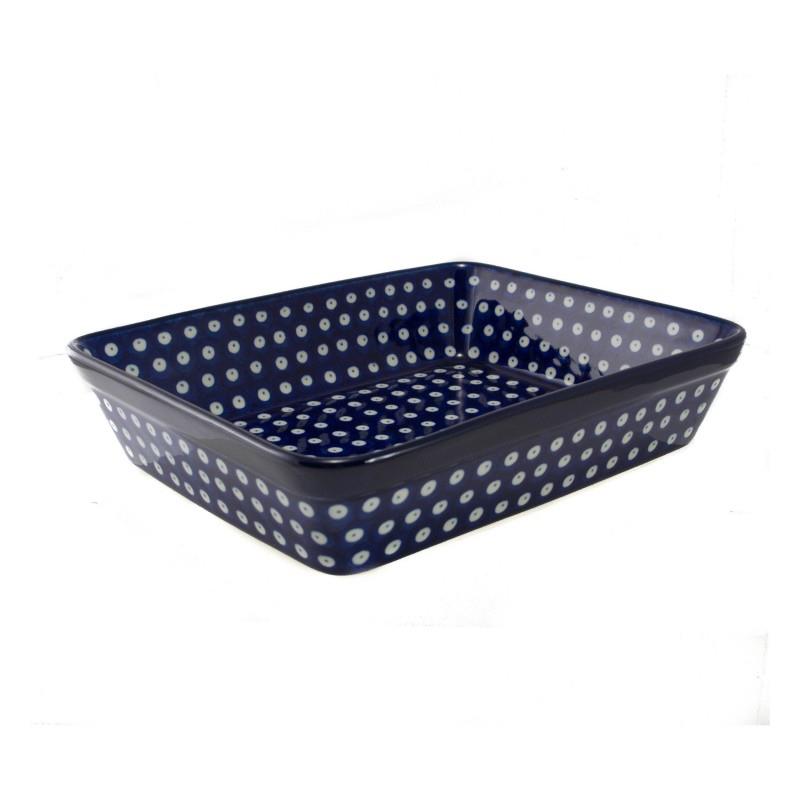 Lasagne Dish - Blue Eyes With White Spots - 25 x 19.5 x 6.5cms - 0404-0070AX - Polish Pottery
