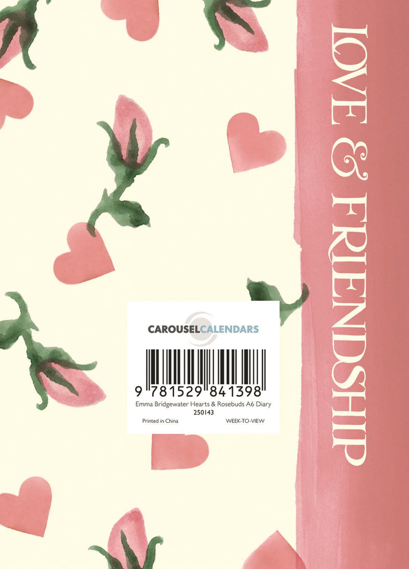 Emma Bridgewater - 2025 A6 Week To View Diary - Pink Hearts & Roses/Love & Friendship