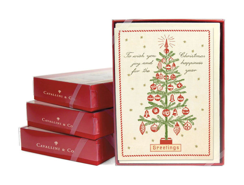 Cavallini - 10 x Glitter Greetings Christmas Cards/Notes - Christmas Tree