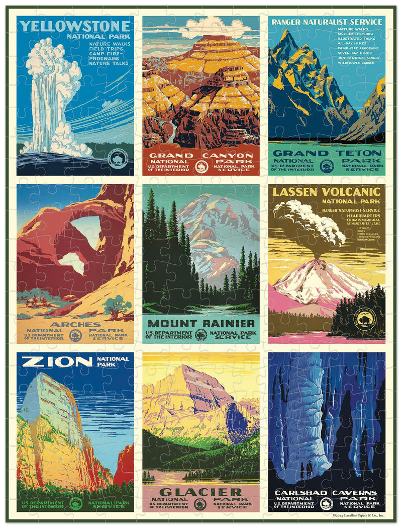 Cavallini - Vintage Mini Jigsaw Puzzle - 240 Pieces - 27x35cms - Collage of National Parks of USA