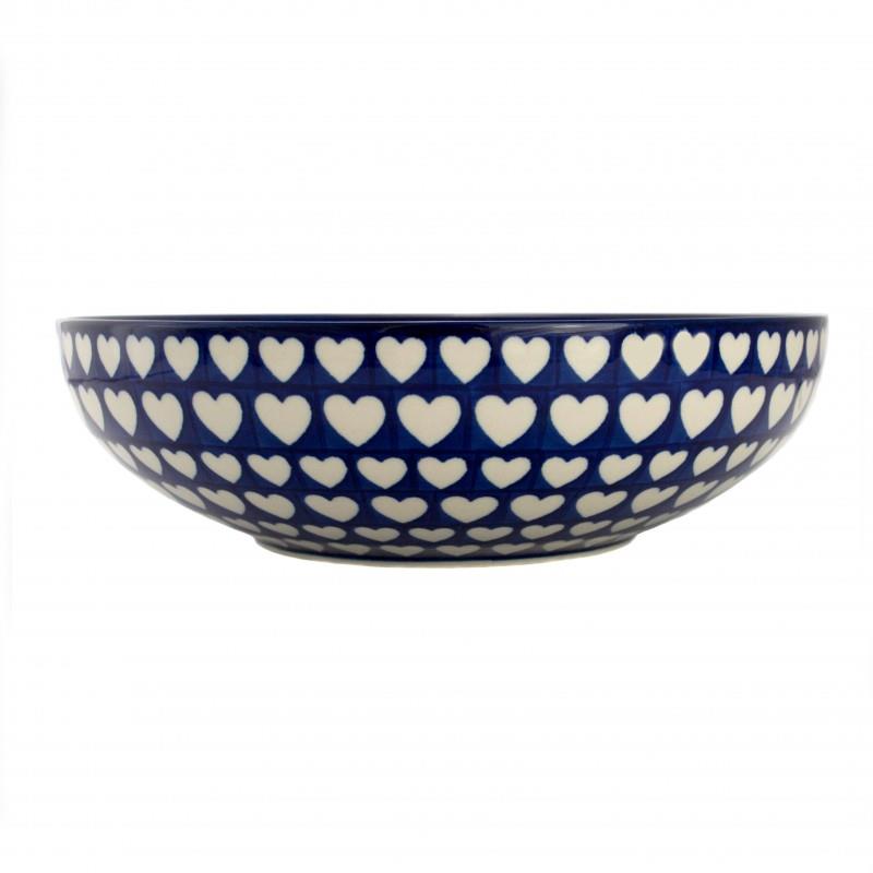 Shallow Fruit Bowl - Hearts - B91-0375JX - 22.5 x 6.5cms - Polish Pottery