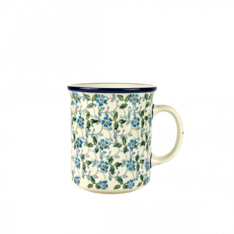 Classic Straight Sided Mug - Periwinkle/Blue & Yellow Flowers - 270ml - 0236-2089X - Polish Pottery