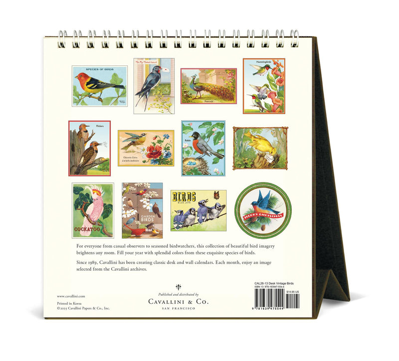 Cavallini - 2026 Desk Calendar - 6 x 6.5ins - Vintage Birds