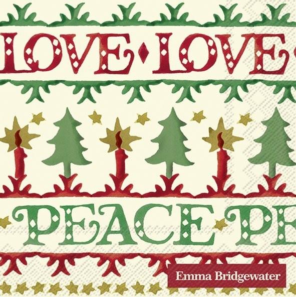 Emma Bridgewater - 20 x Cocktail Napkins/Serviettes - 25 x 25cms - Christmas Joy/Peace & Love