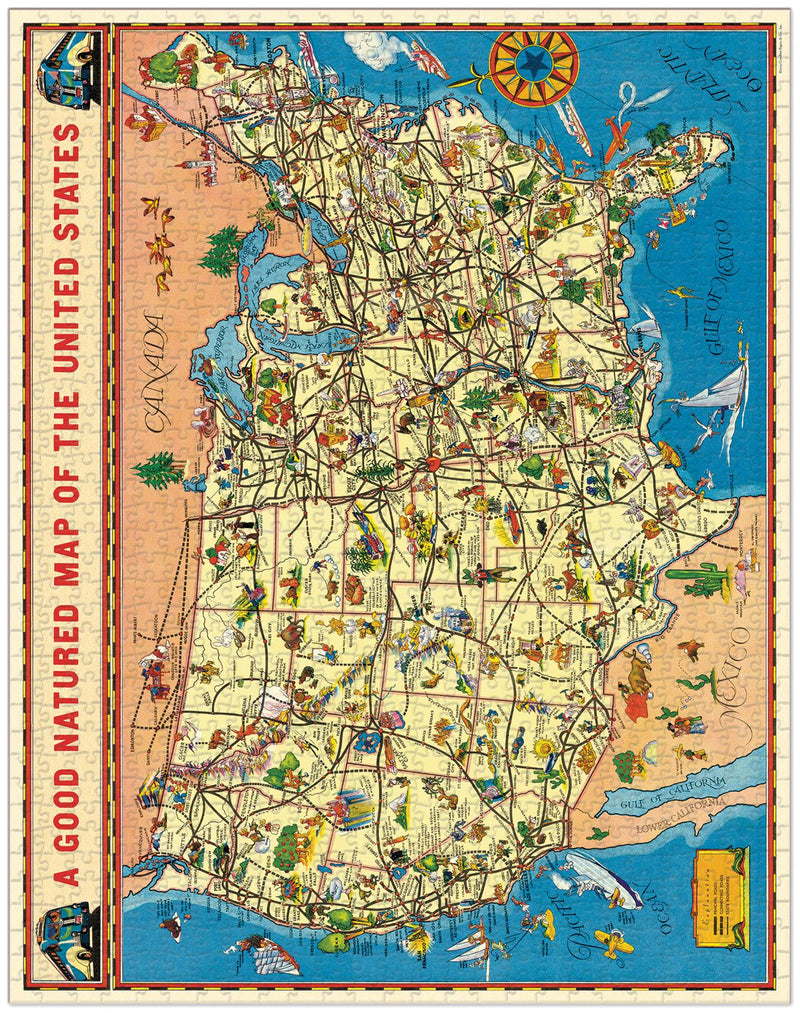 Cavallini - Vintage Jigsaw Puzzle - 1000 Pieces - 55x70cms - Map of United States Of America