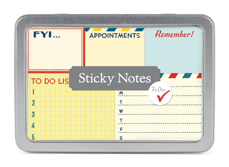 Cavallini - Tin of Sticky Notes/Memos - To Do - 5 Note Pads/60 sheets per pad