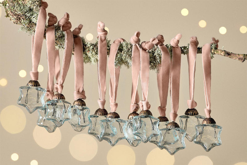 Sardi Star Mini Baubles - Clear - Set of 12 Mini 3x3cms (SB1201GB) - Nkuku