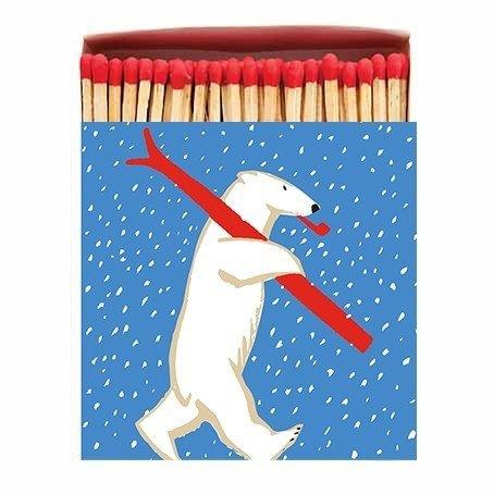 Christmas Skiing Polar Bear (B196) - 100 Luxury Safety Matches - Archivist