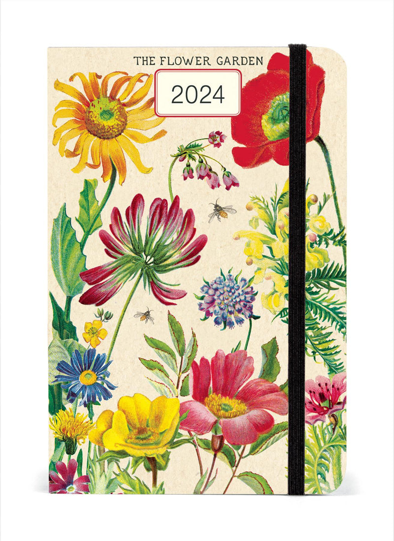 Cavallini 2024 Diary - The Flower Garden - 4x6ins - Week At A Glance Layout - Elastic Enclosure
