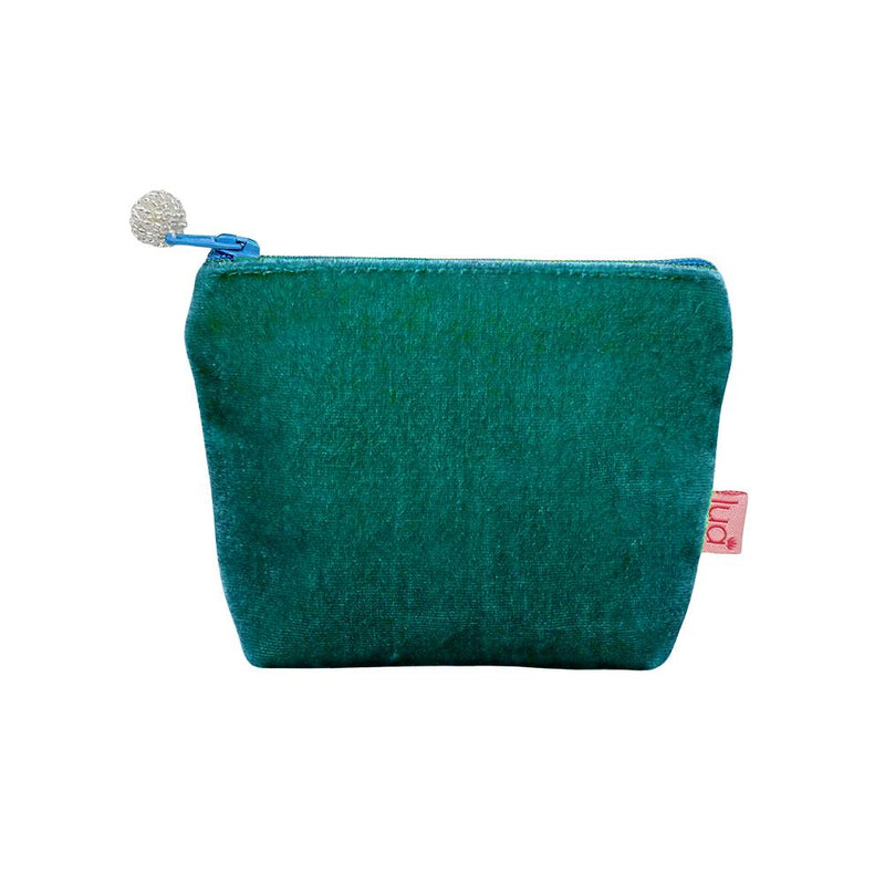 Lua - Velvet Mini Coin Purse  9 x 11cms - Marine Green/Turquoise Blue Zip
