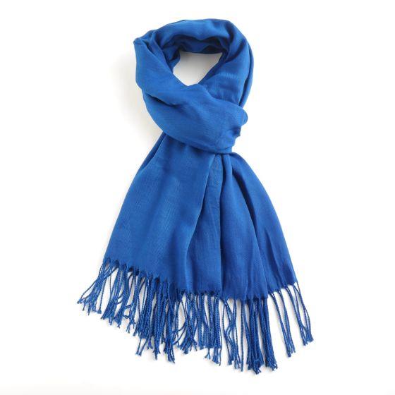 Lua - Classic Plain Knit Scarf With Tassles - Royal Blue