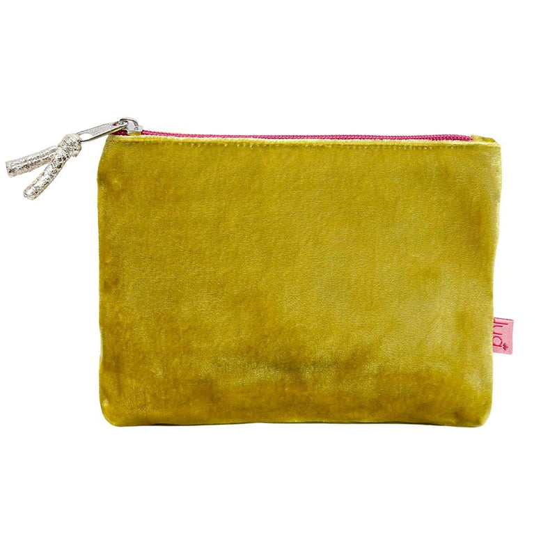 Lua - Velvet Coin Purse - 11 x 16cms - Mustard Yellow/Pink Zip