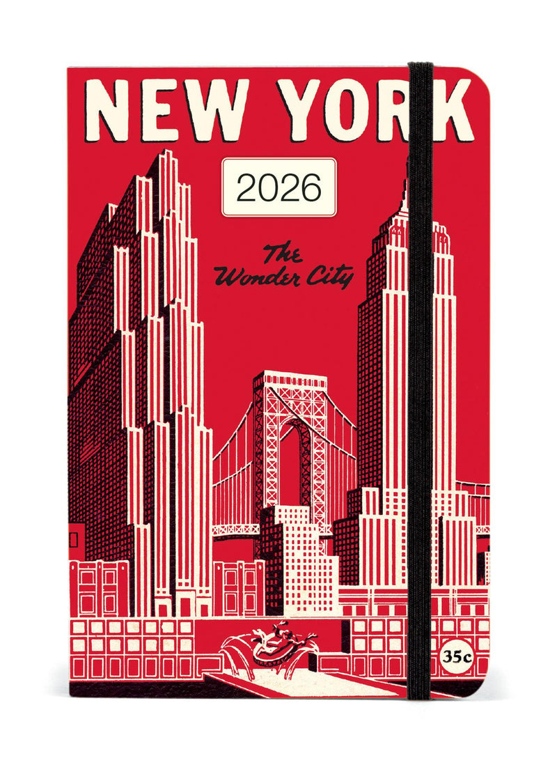 Cavallini 2026 Diary - New York City/Times Square - 4x6ins - Week At A Glance Layout - Elastic Enclosure