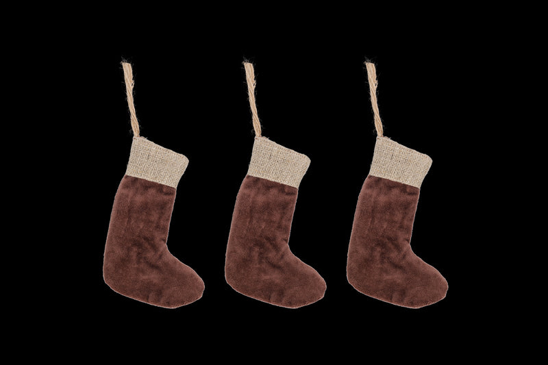 Nkuku - Karru Cotton Velvet Christmas Present Mini Stocking - 13x8x1cms - Rich Mocca Brown - Sold Individually