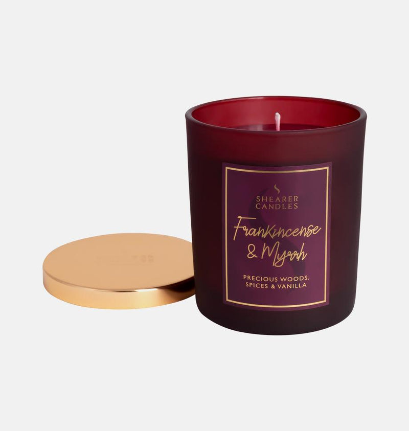 Shearer Candles - Frankincense & Myrrh Scented Glass Jar Candle With Lid - 20cl/30hrs