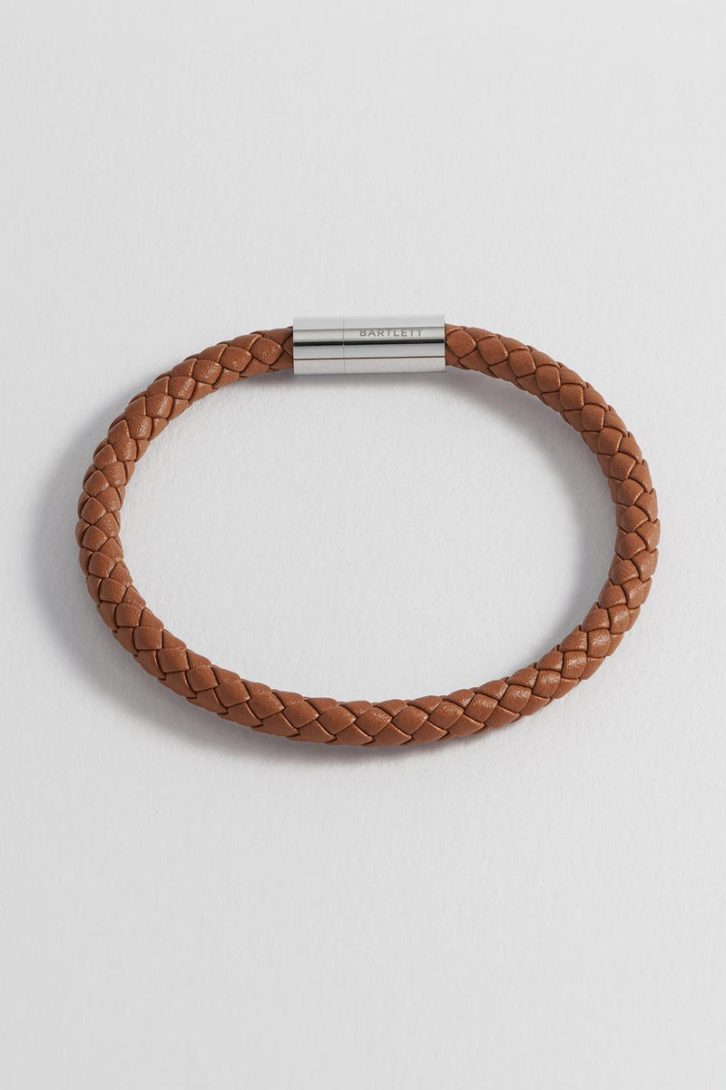 Plaited Leather & Stainless Steel Bracelet - Caramel Brown - Gift Boxed - Bartlett For Men