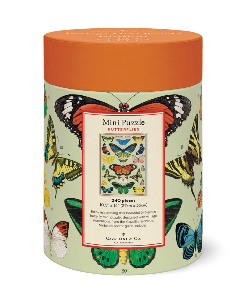 Cavallini - Vintage Mini Jigsaw Puzzle - 240 Pieces - 27x35cms - Butterflies/Papillons