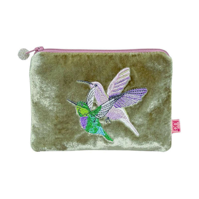 Lua - Velvet Coin Purse - Hummingbirds - 11 x 16cms - Fennel Green