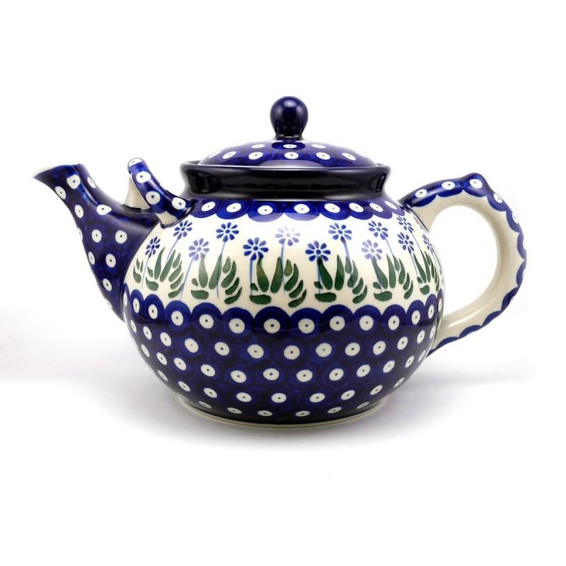 Extra Large Teapot - Daisies & Blue Spots - 1.8 Litre - 0444-0377EJX - Polish Pottery