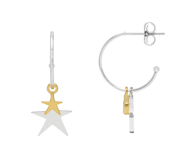 Double Star Drop Earrings - Silver & Gold Plated - Estella Bartlett