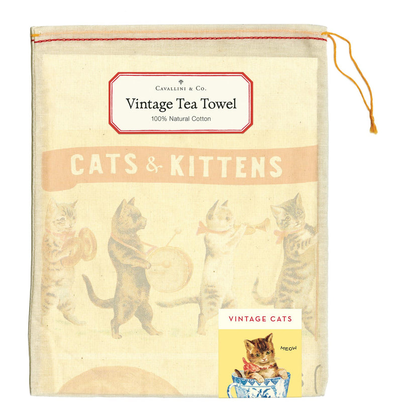 Cavallini - 100% Natural Cotton Vintage Tea Towel - 80 x 47cms - Cats & Kittens