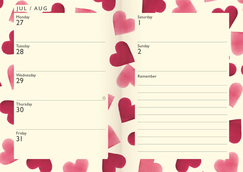 Emma Bridgewater - 2026 A6 Week To View Diary - Pink Love Hearts