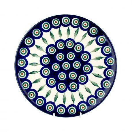 Round Platter 21.5cms - Green, Red & White Spots - Peacock - C233-0054X - Polish Pottery