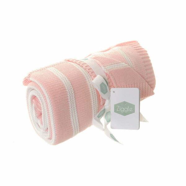 Pink & White Stripes Reversible Blanket - 100% Cotton - 75 x 100cms - Ziggle