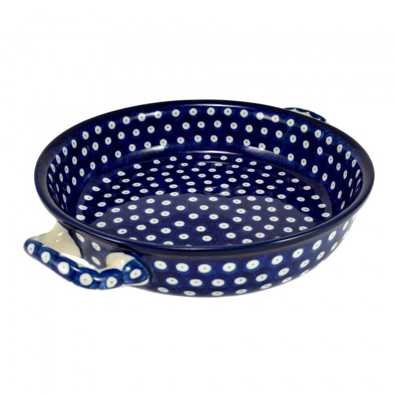 Round Oven Dish With Handles - Blue Eyes/Blue With White Spots - 26cms - 0420-0070AX - Polish Pottery