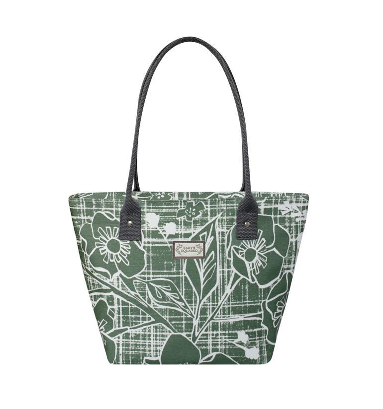 Earth Squared - Oil Cloth Tote Shoulder Bag - Oslo - Green/Flowers - 38x25x14cm