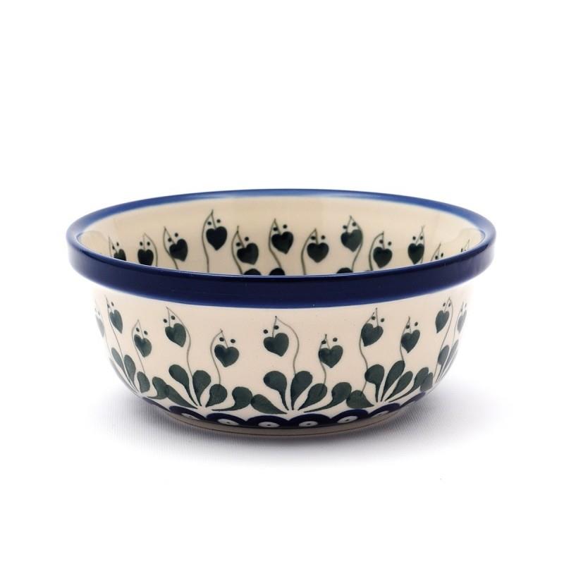Pasta/Cereal Bowl - Blue Dots With Flower Buds - 0209-0377OX - 15.5 x 6.5cms - Polish Pottery