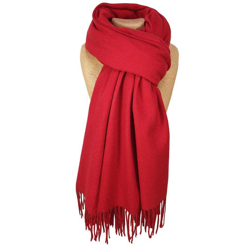 Lua - Thick Cosy Knit Reversible Scarf - Plain - Red