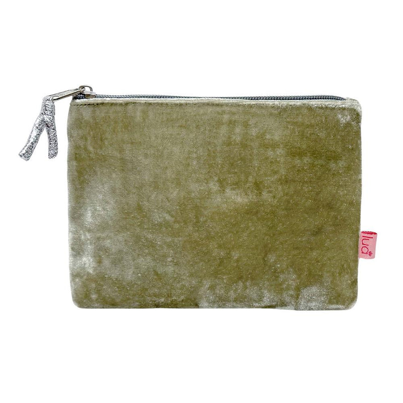 Lua - Velvet Coin Purse - 11 x 16cms - Matt Green/Grey Zip