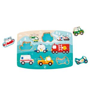 Hape - Emergency Vehicles - Peg Jigsaw Puzzle - 9 Pieces/24 months