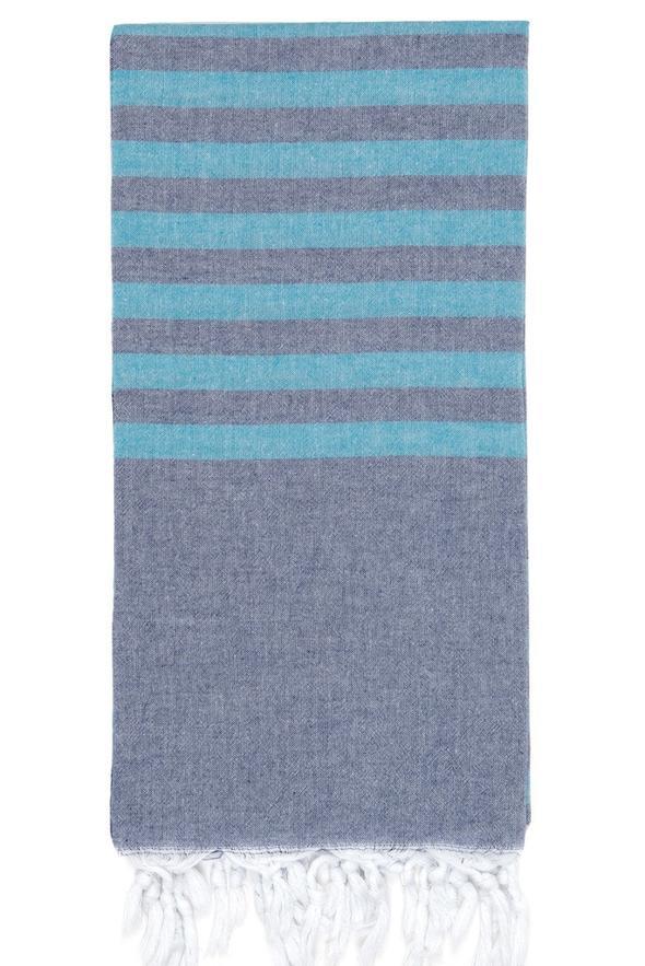Clara Hammam Beach Towel - Navy/Turquoise - Ailera 90x180cms