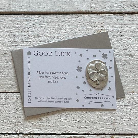 Good Luck - Pocket Charm - Pewter Four Leaf Clover - Compton & Clarke