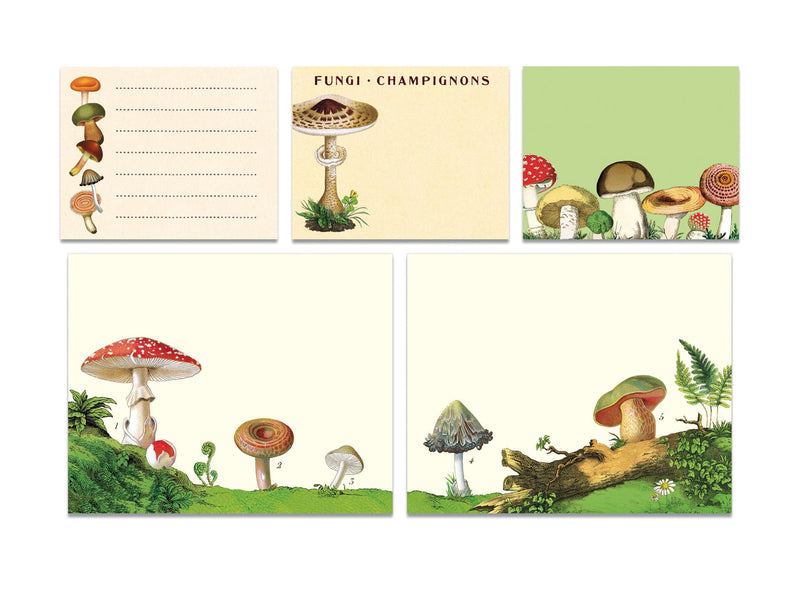 Cavallini - Tin of Sticky Notes/Memos - Mushrooms - 5 Note Pads/60 sheets per pad