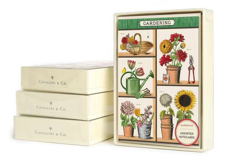 Cavallini - 8 Assorted Notecards - 4 Designs/2 Per Design - Gardening/Flower Garden