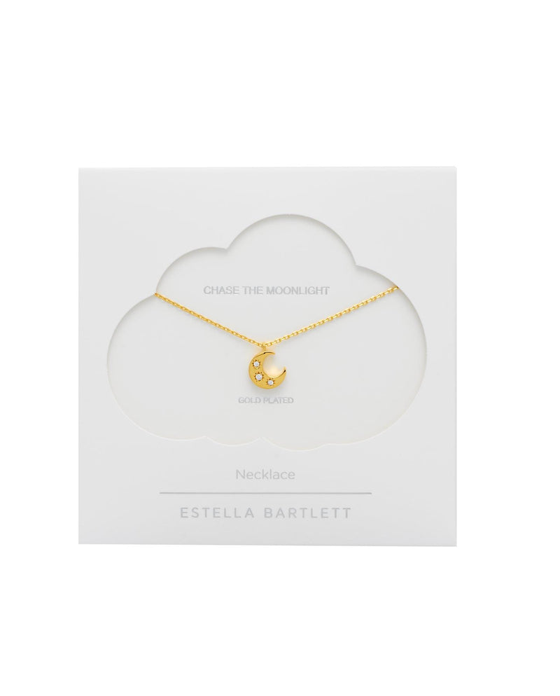 Three Stone Moon Necklace - Gold Plated - Chase The Moonlight - Estella Bartlett