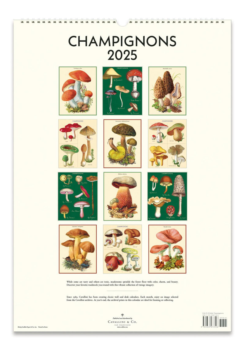 Cavallini - 2025 Wall Calendar - 13 x 19ins - Mushrooms/Fungi/Champignons