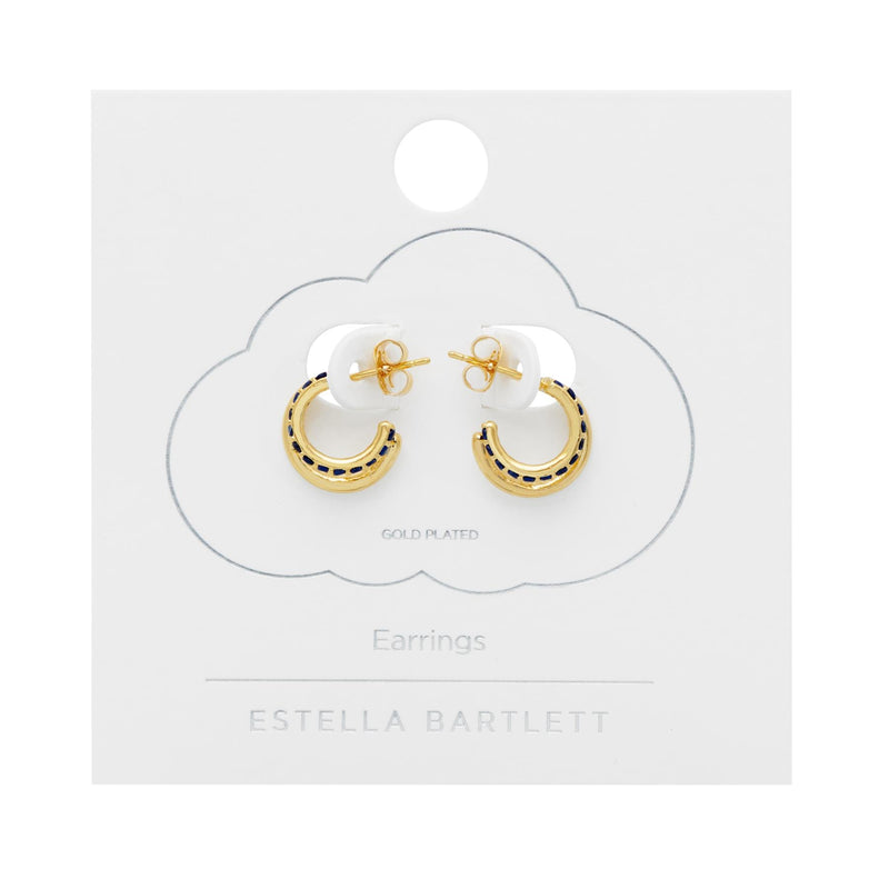 Double Illusion Navy Blue Cubic Zirconia Curl Hoop Earrings - Gold Plated - Estella Bartlett