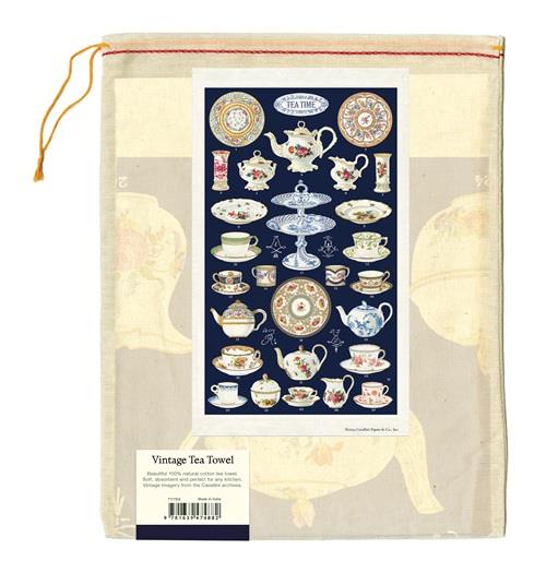 Cavallini - 100% Natural Cotton Vintage Tea Towel - 80 x 47cms - Tea Time