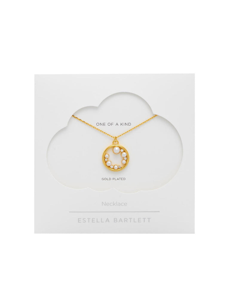 Pearl & Cubic Zirconia Circle Necklace - Gold Plated - One Of A Kind - Estella Bartlett