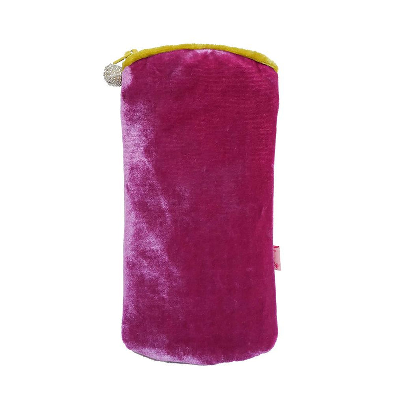 Lua - Velvet Spectacle/Glasses Case 9.5 x 19cms - Pink/Yellow Zip