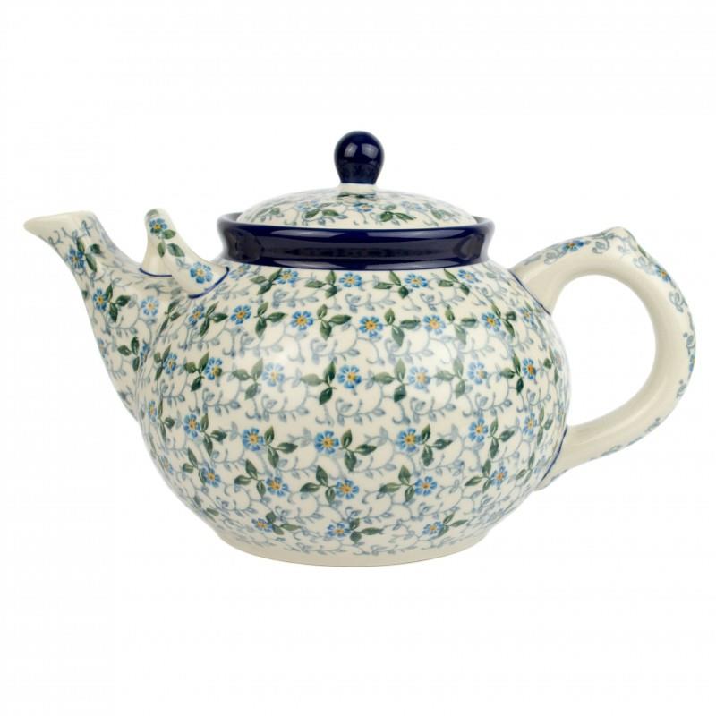 Extra Large Teapot - Periwinkle/Blue & Yellow Flowers- 1.8 Litre - 0444-2089X - Polish Pottery