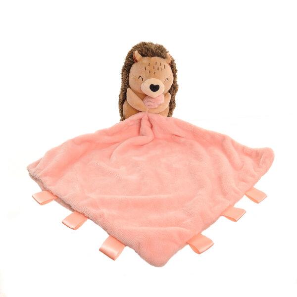 Hedgehog Velour Plush Comforter Blanket - Brown & Pink - Suitable From Birth - Ziggle