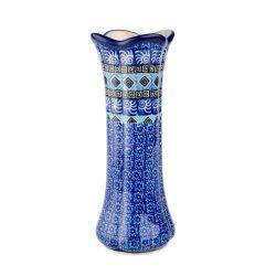 Vase - Fluted/Frilled Top - Blue Mosaics - 20cms - 0981-1917X - Polish Pottery