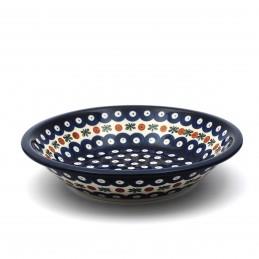 Pasta Plate/Soup Bowl - Flower Tendril/Blue With Red & White Spots - 0026-0070X - 21.5 x 4.5cms - Polish Pottery
